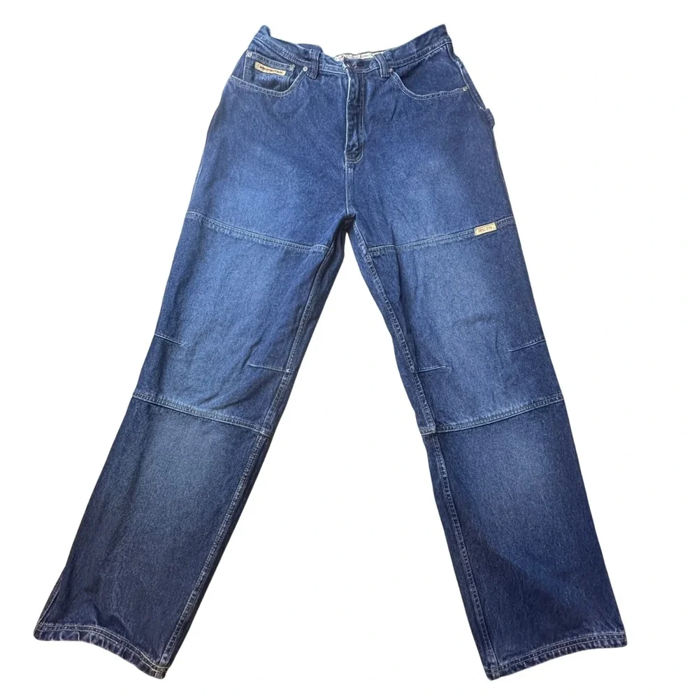 VTG Brooklyn Xpress Jeans Mens 34x33 Blue Carpenter Double Knee Wide Leg‎ Denim